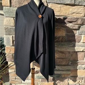 Bobeau Womens One Button Long Sleeve Asymmetrical Wrap Cardigan Size 2X Black